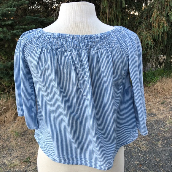 [Love Notes] Striped Chambray Peasant Blouse sz M - Picture 3 of 6